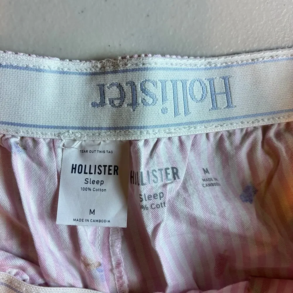 Hollister Sleep Pajama Shorts Medium Pink Ice Cream Stripe 100% Cotton Lounge